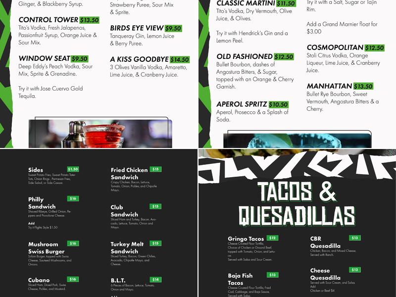 Catching Flights Bar and Grille Menu