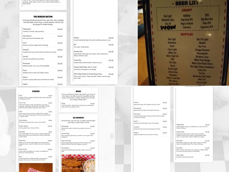 Monkey Pants Bar & Grill Menu