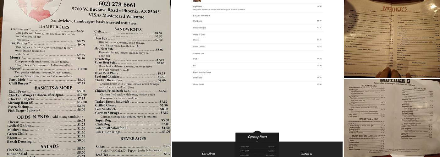 Mothers Bar & Grill Menu