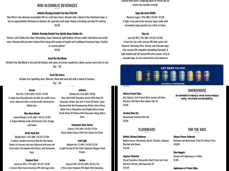Pikes Peak Brewing Company Menu