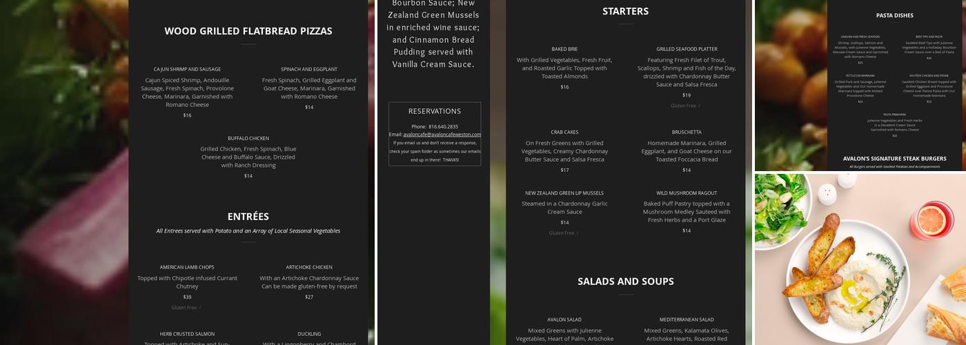 Avalon Cafe Menu