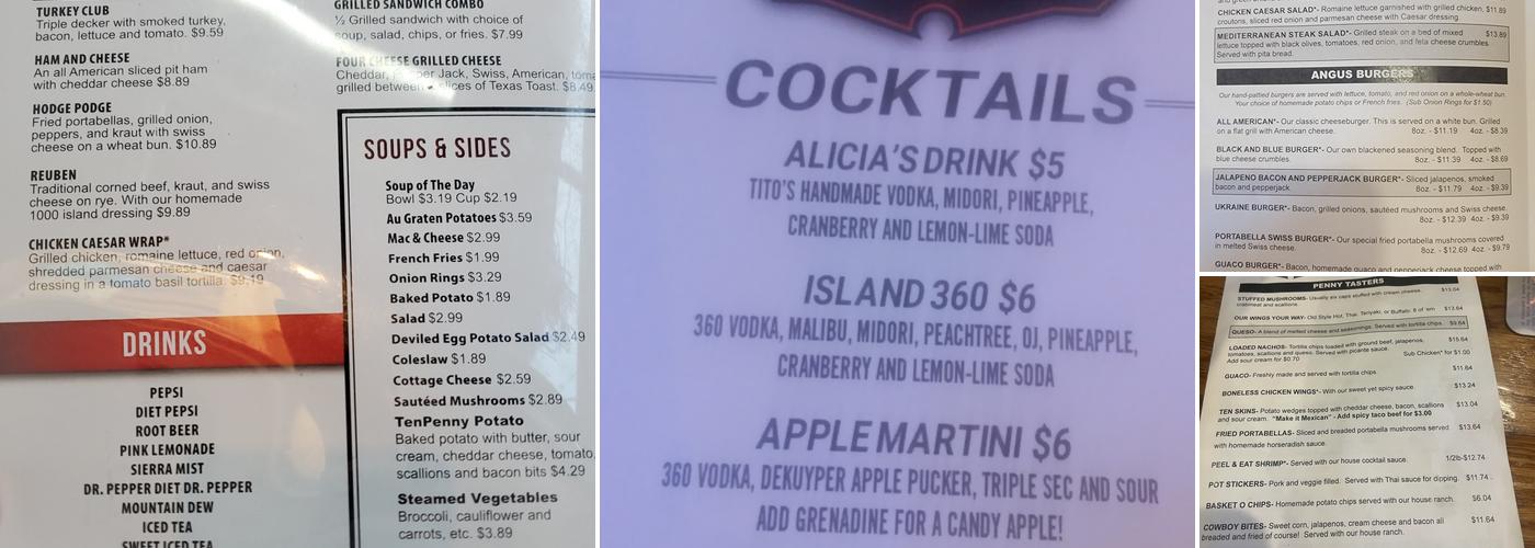 Ten Penny Restaurant & Bar Menu