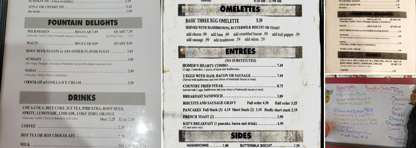 Homer's Drive In Menu