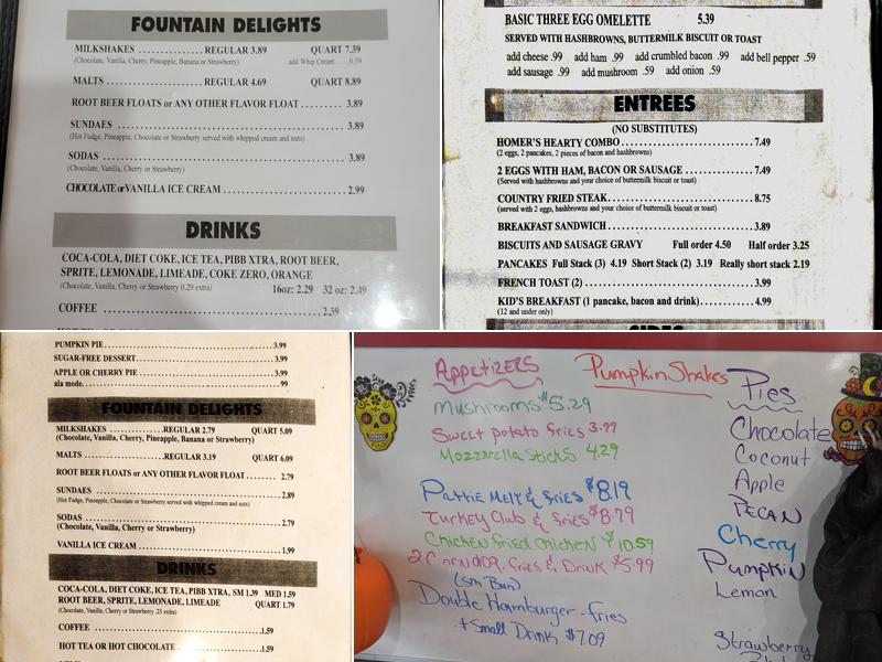 Homer's Drive In Menu