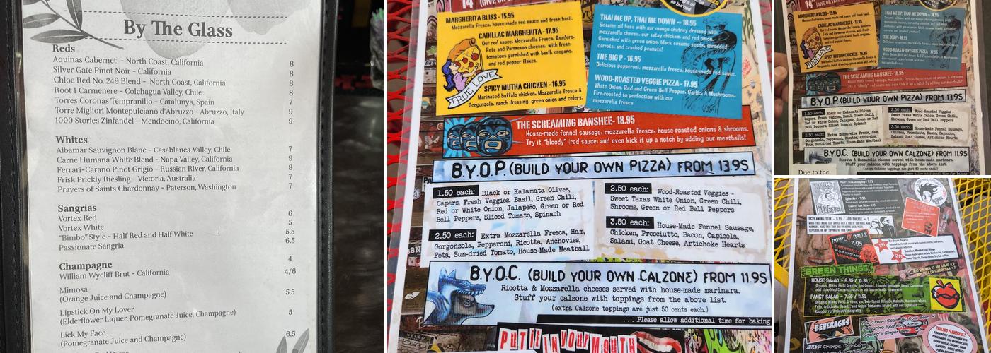 Screaming Banshee Pizza Menu
