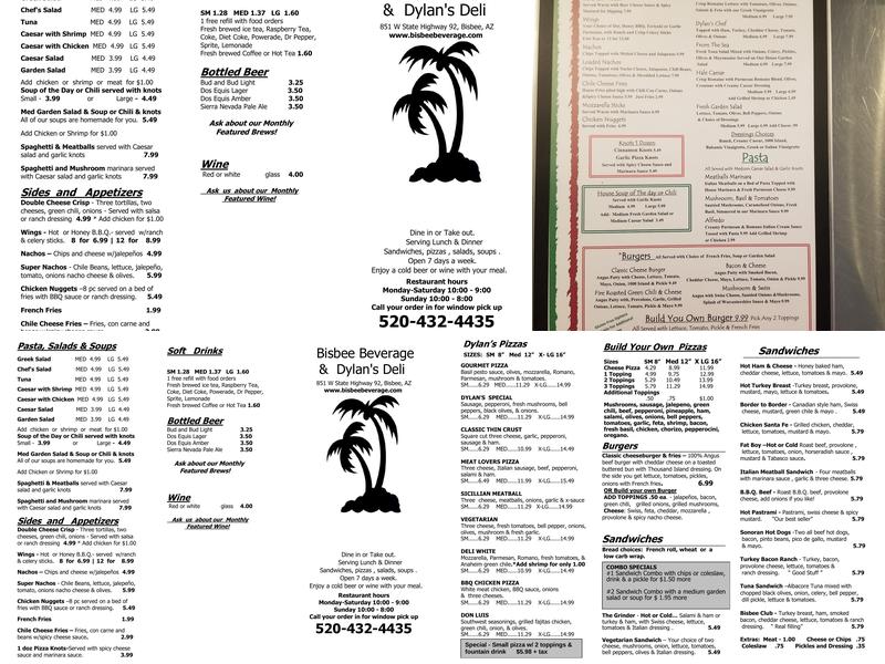 Dylan's Pizza Bistro Menu