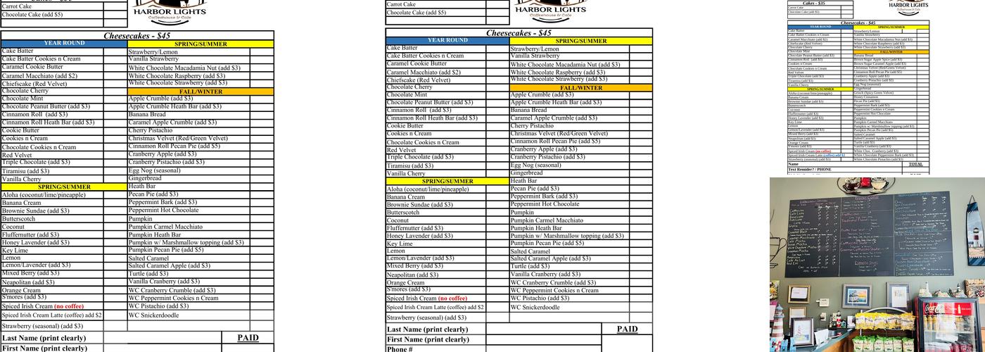 Harbor Lights Coffee House Menu