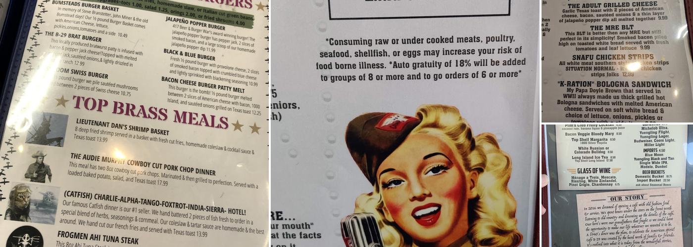 Cafe B-29 Menu