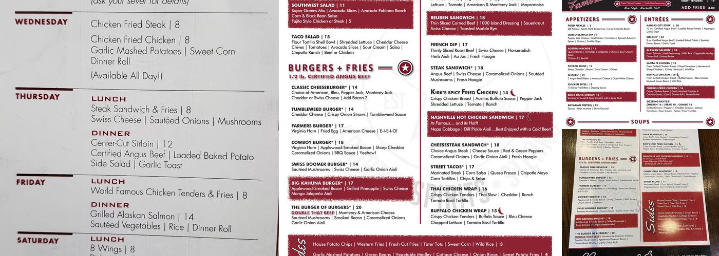 Austins Bar & Grill | North Olathe Menu
