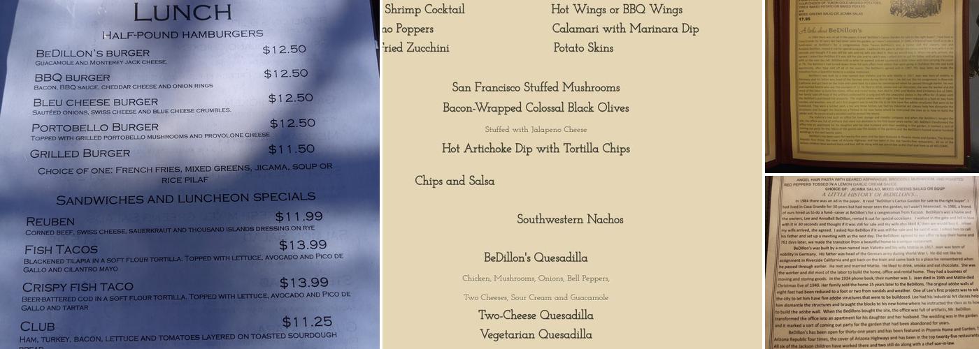 BeDillon`s Restaurant Menu