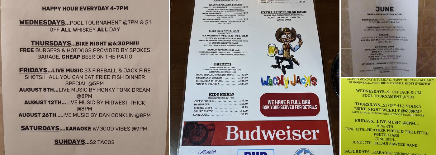 Wacky Jack's Grille & Saloon Menu
