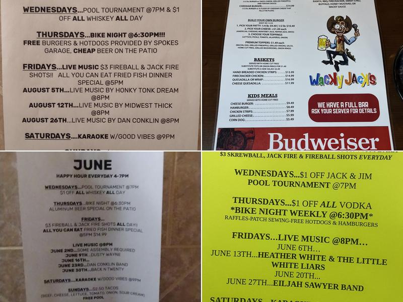 Wacky Jack's Grille & Saloon Menu