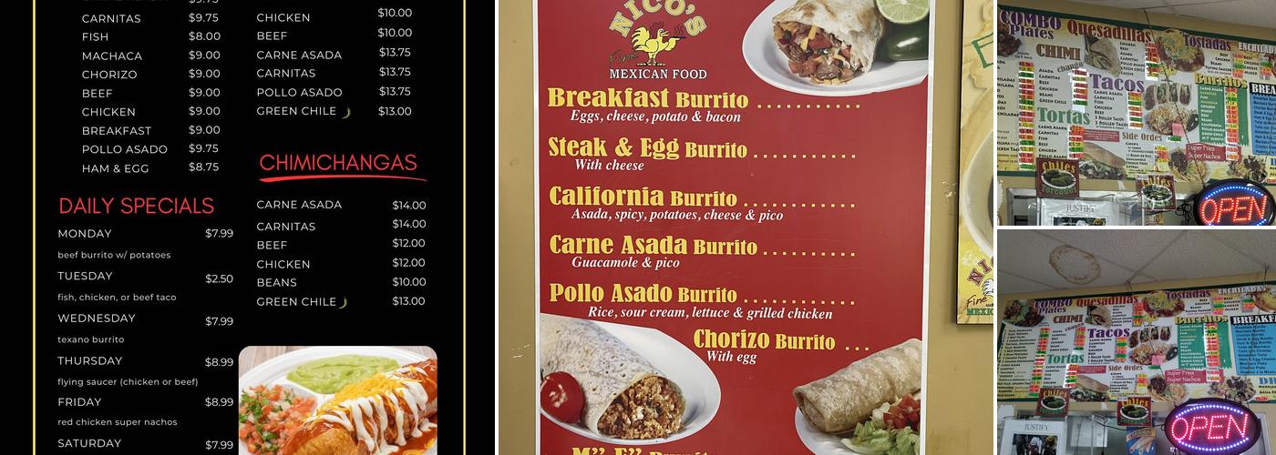 Nico's Mexican Food Menu