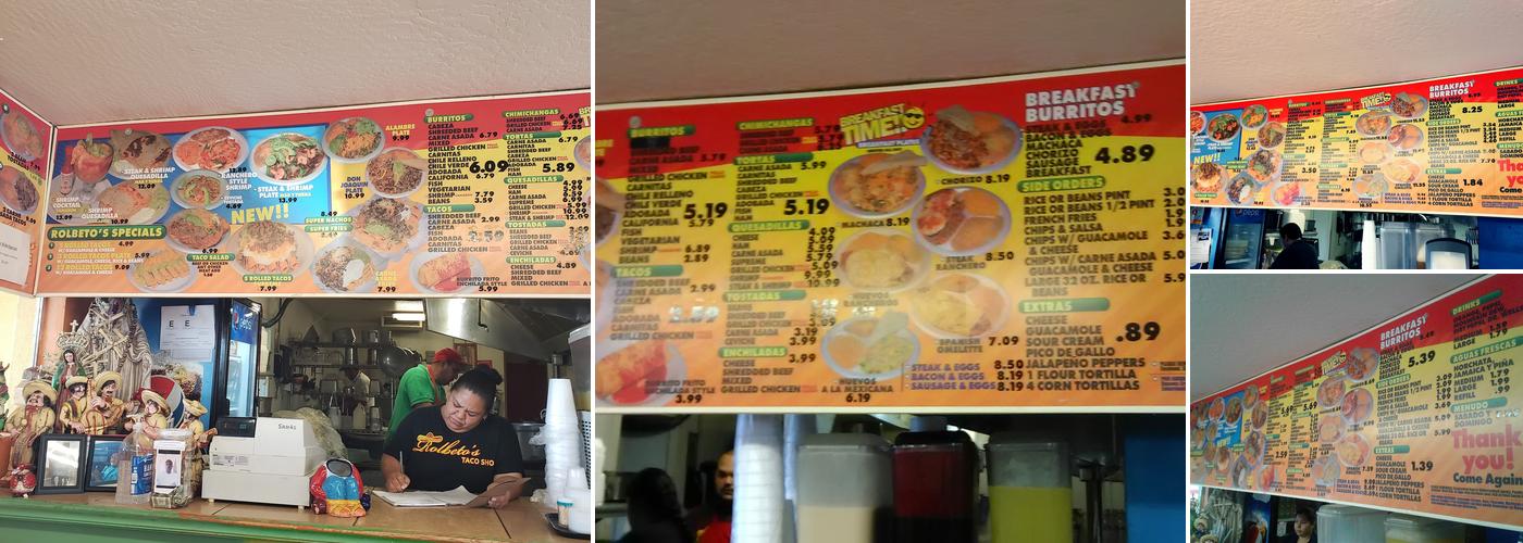Rolbeto's Taco Shop Menu