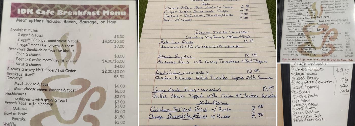 IDK Cafe Menu