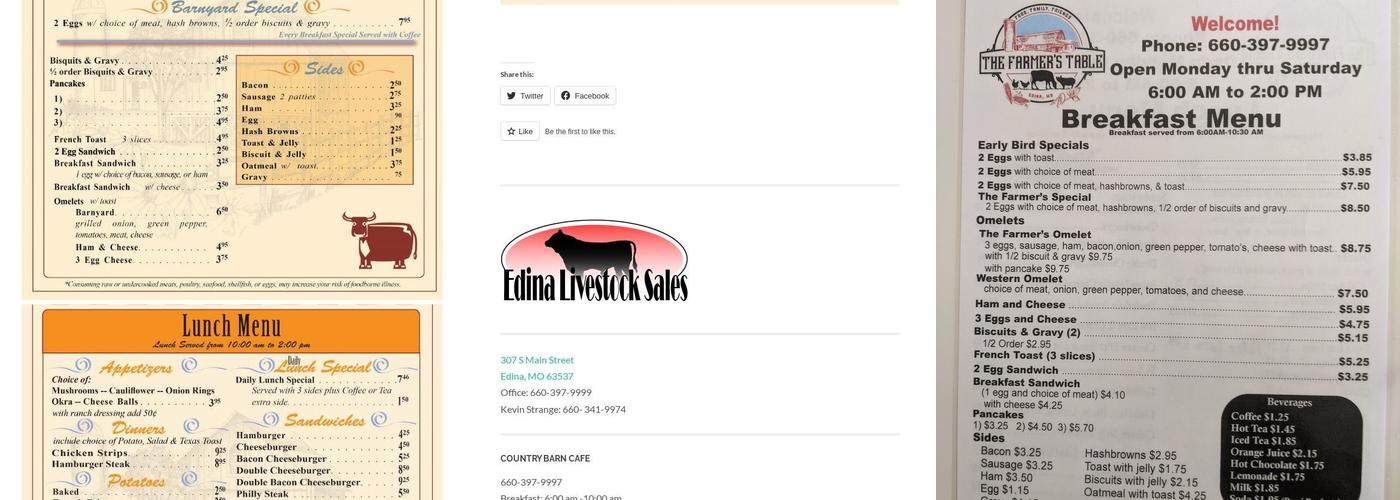 Country Barn Cafe Menu