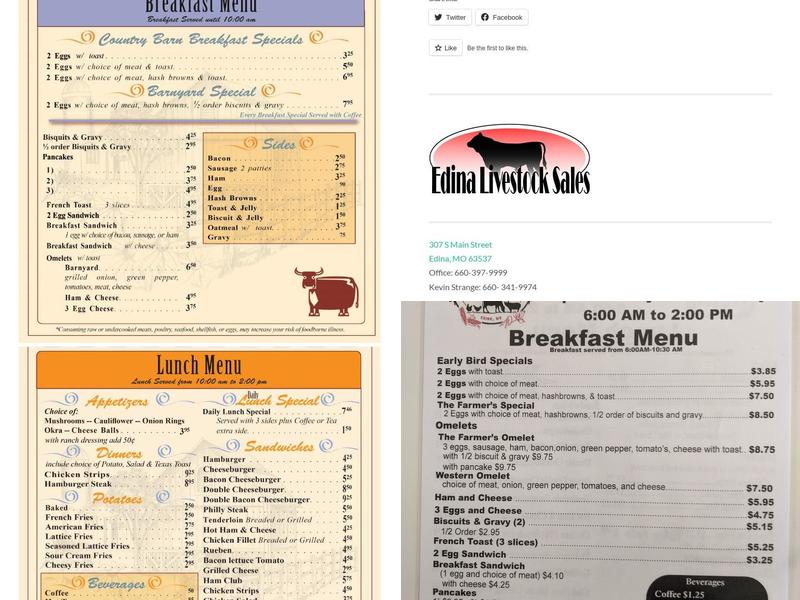 Country Barn Cafe Menu