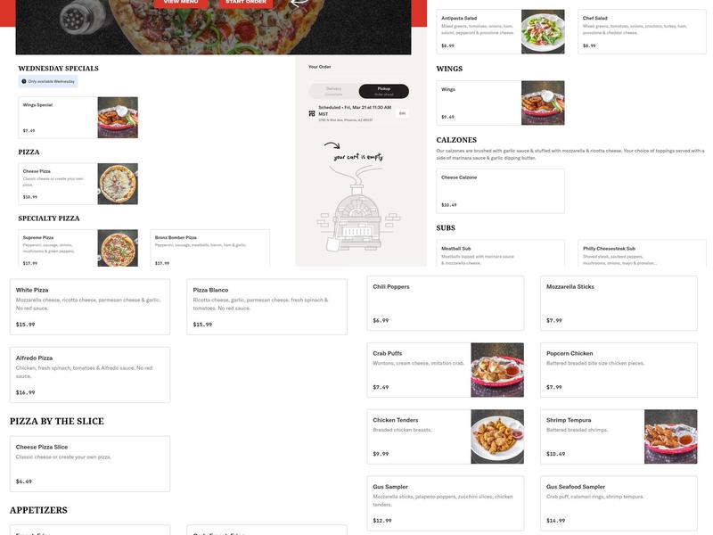 Gus's New York Pizza Menu