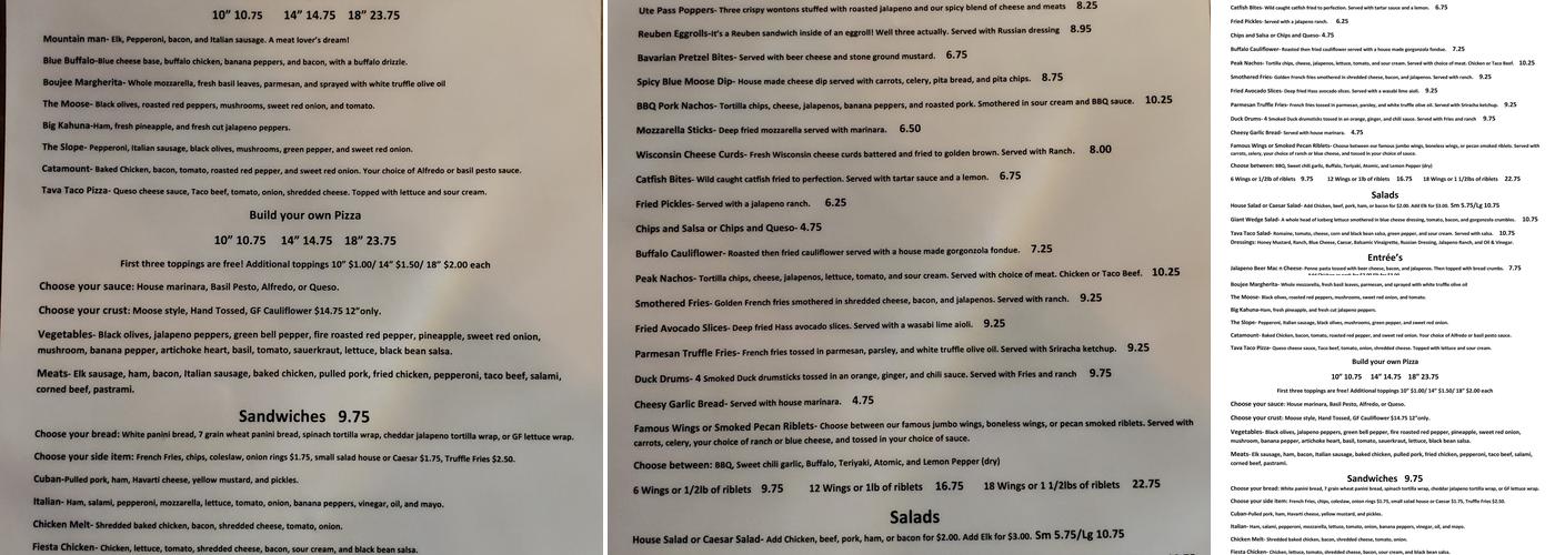 The Blue Moose Tavern Menu