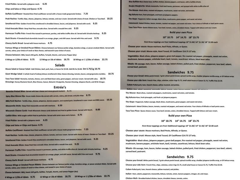 The Blue Moose Tavern Menu