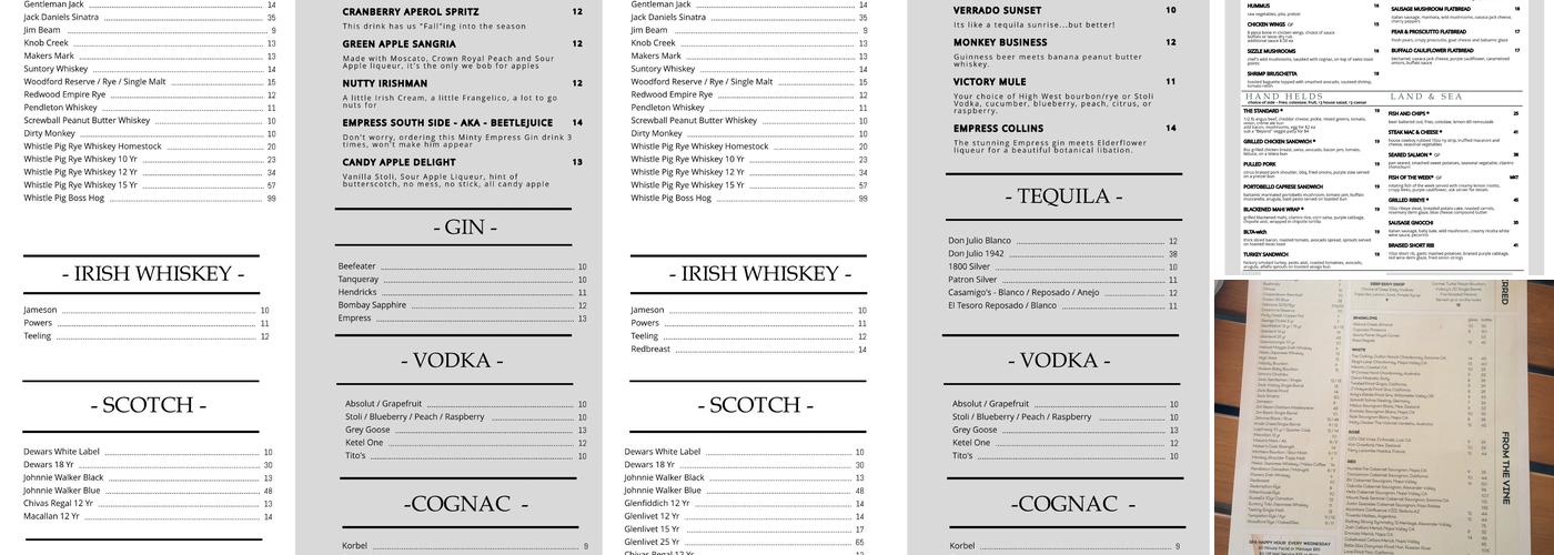 The Vic Bar + Kitchen Menu