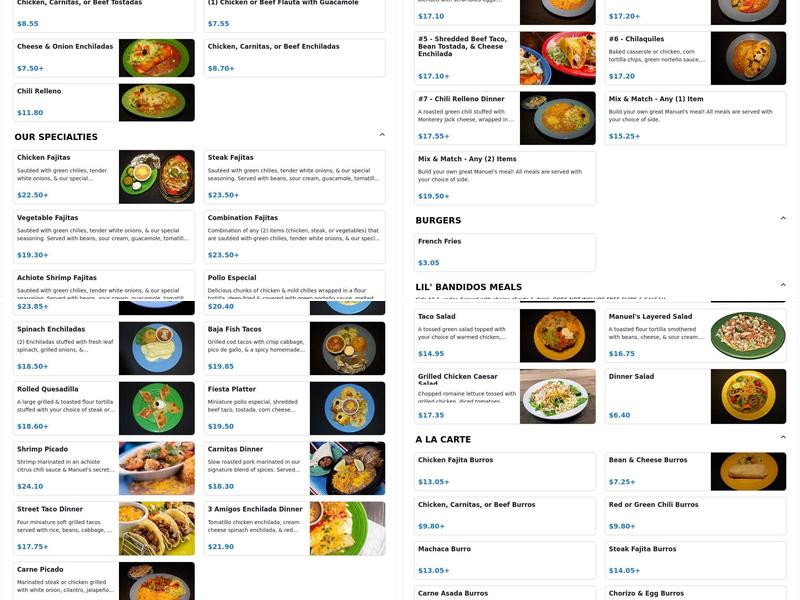 Manuel's Mexican Restaurant & Cantina | Glendale Menu