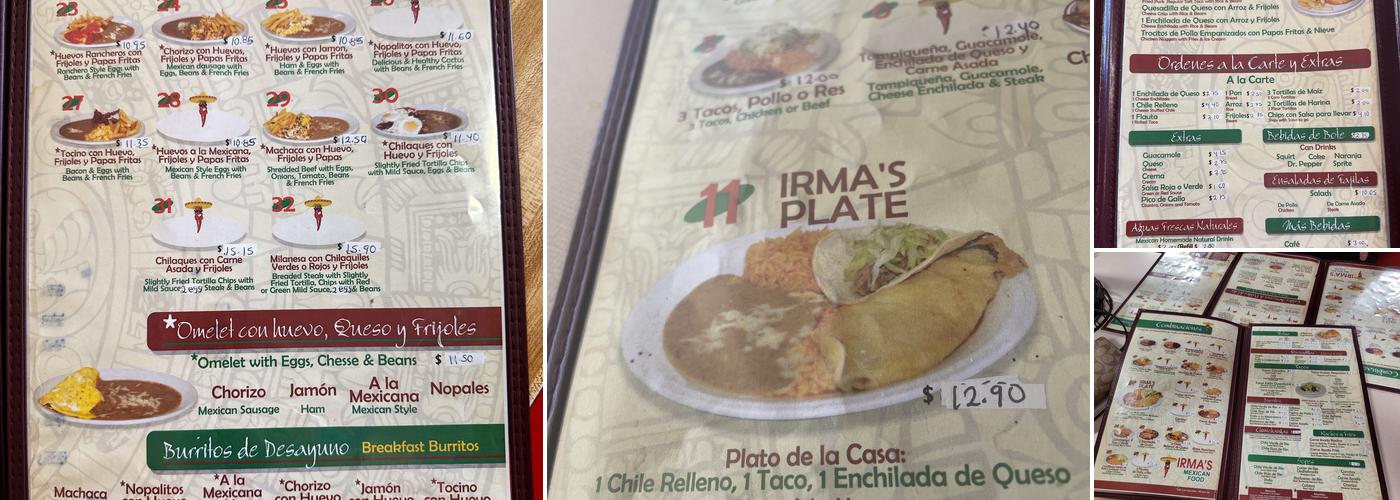 Irma's Mexican Food Menu