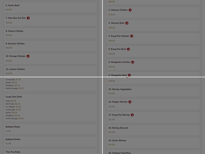 Yan's Chinese Food Menu