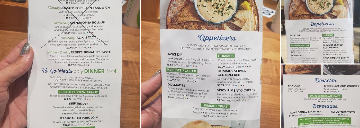 Taziki's Mediterranean Cafe - 71st and Yale Menu