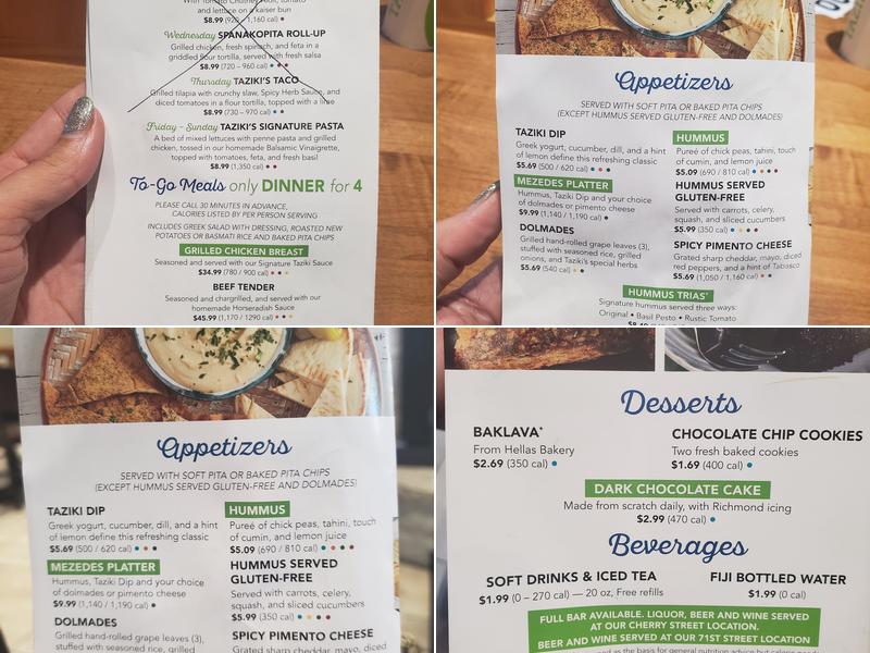 Taziki's Mediterranean Cafe - 71st and Yale Menu