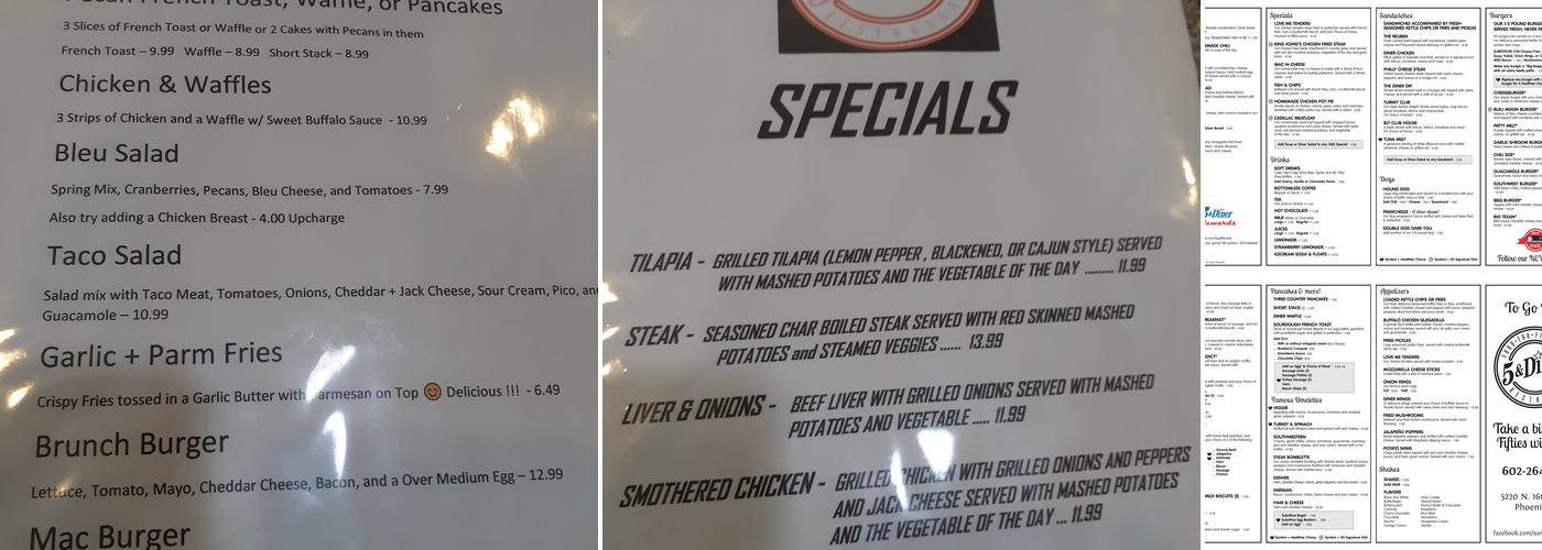 5 & Diner Menu