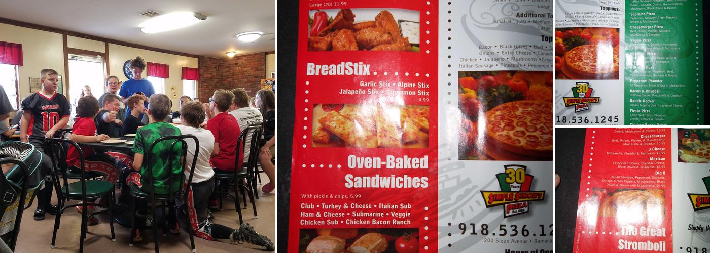Simple Simon's Pizza Menu