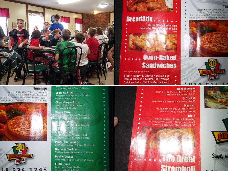 Simple Simon's Pizza Menu