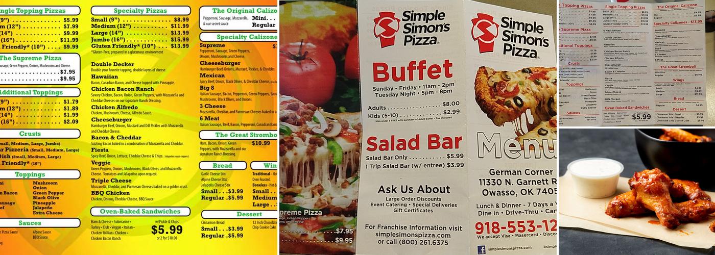 Simple Simon's Pizza Menu