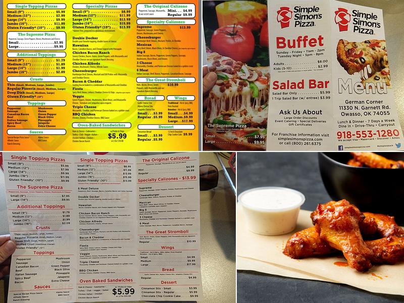 Simple Simon's Pizza Menu