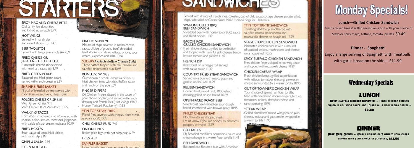 Tin Top Bar & Grill Menu