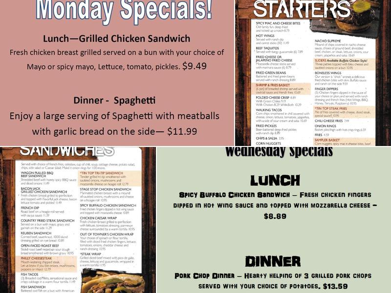 Tin Top Bar & Grill Menu