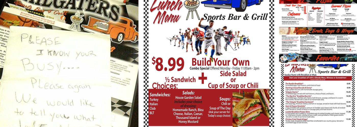 Tailgaters Sports Bar & Grill Menu