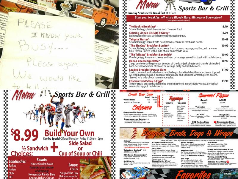Tailgaters Sports Bar & Grill Menu