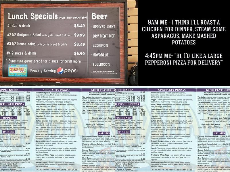Mudshark Pizza and Pasta Menu