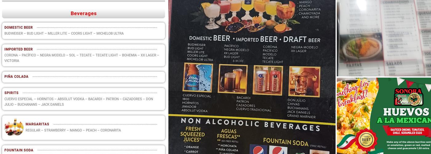 Sonora Tacos Y Mariscos Menu