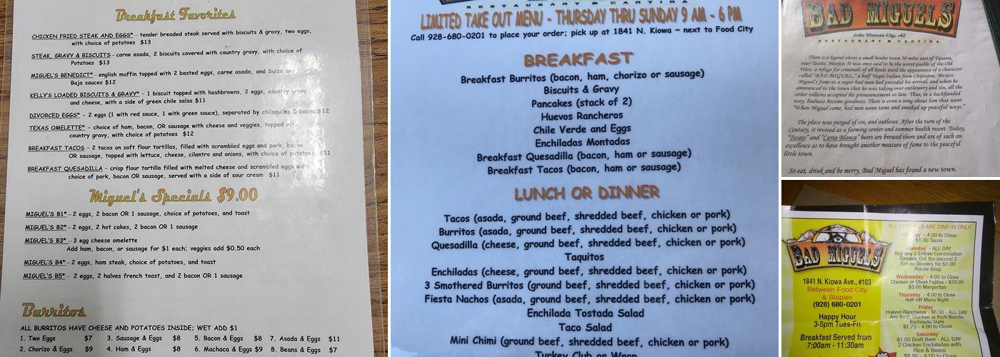 Bad Miguel's Mexican Restaurant Menu