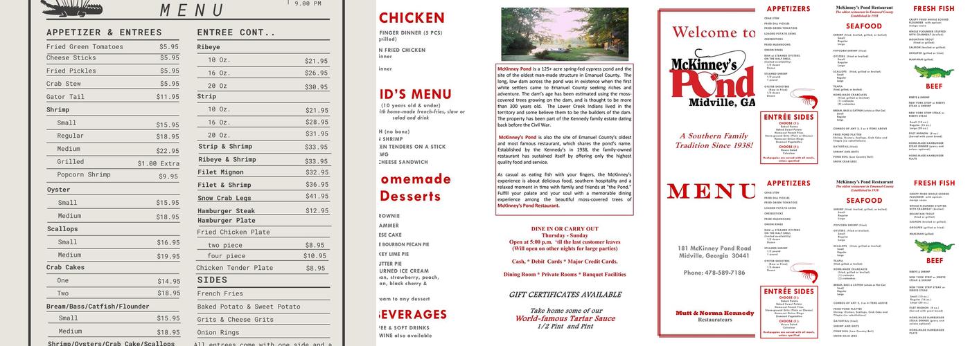 McKinney's Pond Restaurant Menu