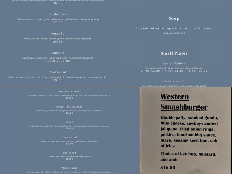 Sycamore Restaurant Menu