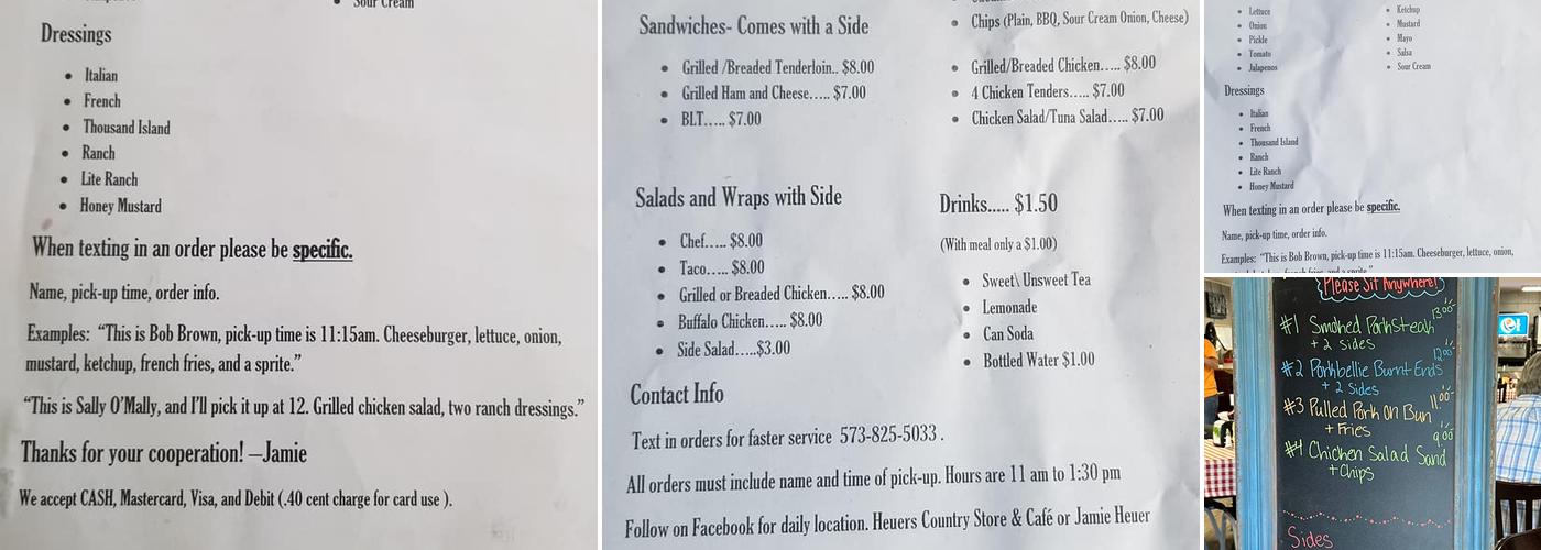 Heuer's Country Store and Cafe Menu