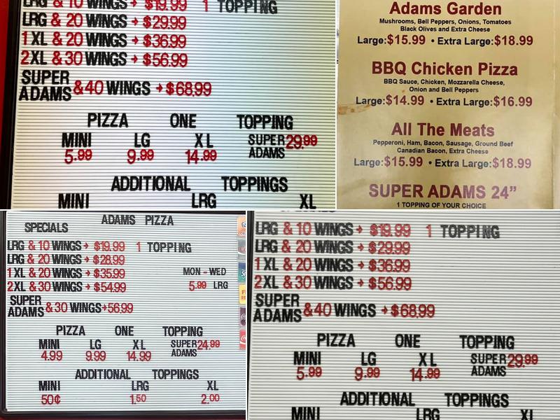 Adam's Pizza Menu