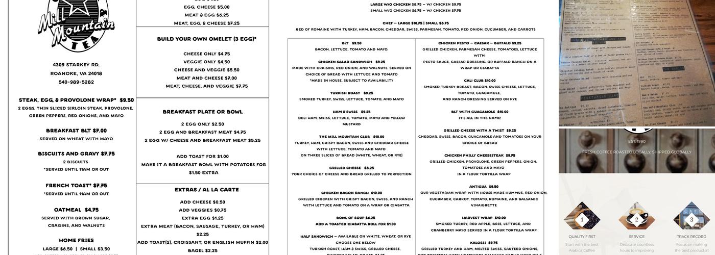 Mill Mountain Coffee & Tea Menu