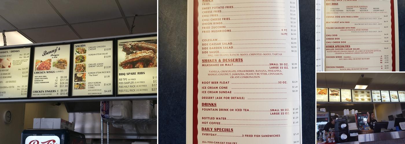 Benny's Burgers and BBQ Menu