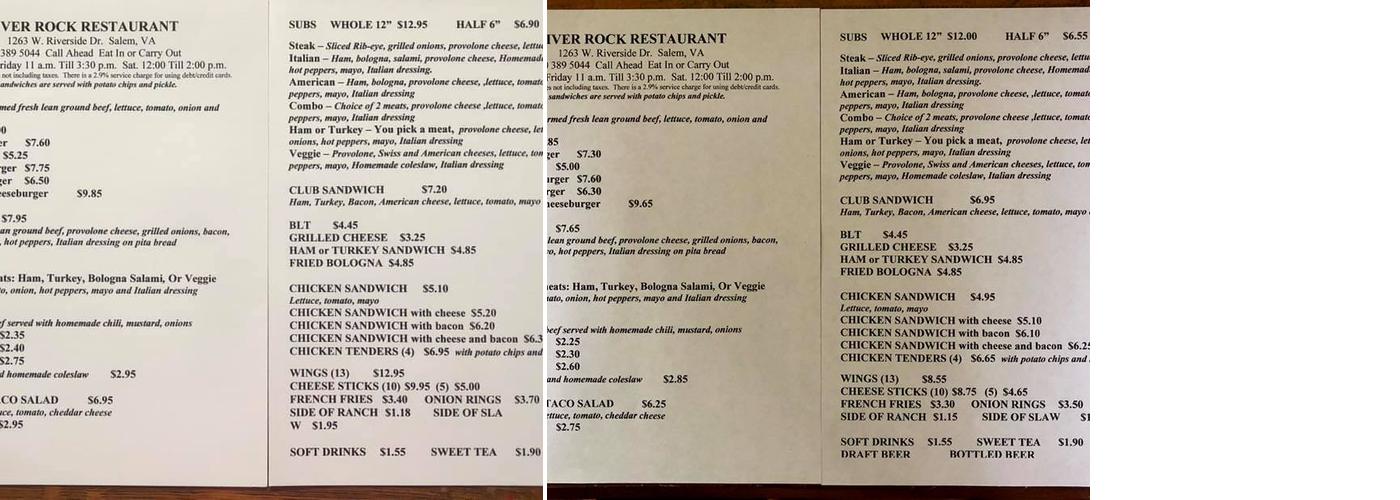 River Rock Restaurant Menu