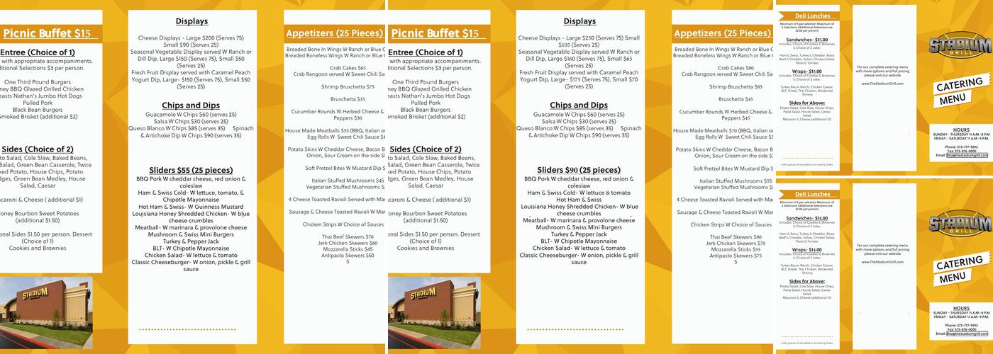 Stadium Grill Menu